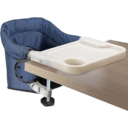 Hook On High Chair with Removable Dining Tray,Folding Portable Clip on Table High Chair,Baby Chair with Storage Bag for Indoor/Outdoor (Navy Blue)