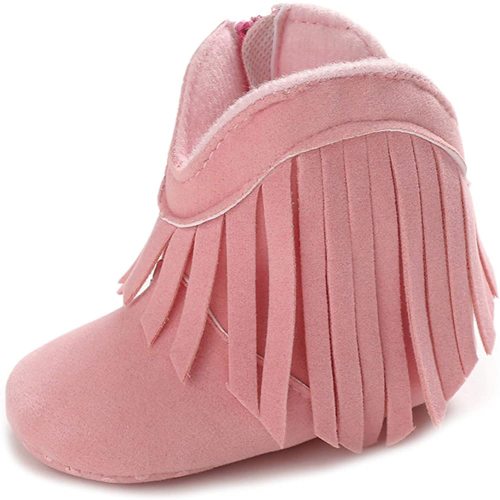 Meckior Baby Girls Cowboy Tassel Boots Side Zipper Moccasins Soft Bottom Non-Slip Toddler Shoe