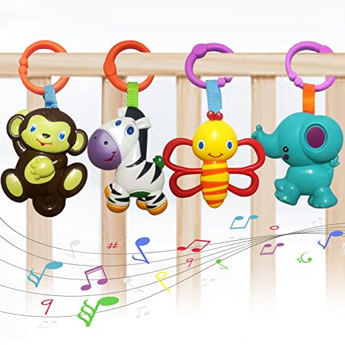 YUNLOVXEE Baby Toys, Cartoon Animal Hanging Rattle Toys, Handbells Baby Rattles, Baby Bed Crib Car Seat Travel Stroller Toys for Infant, Best Birthday Gift for Newborn, 4 Pack
