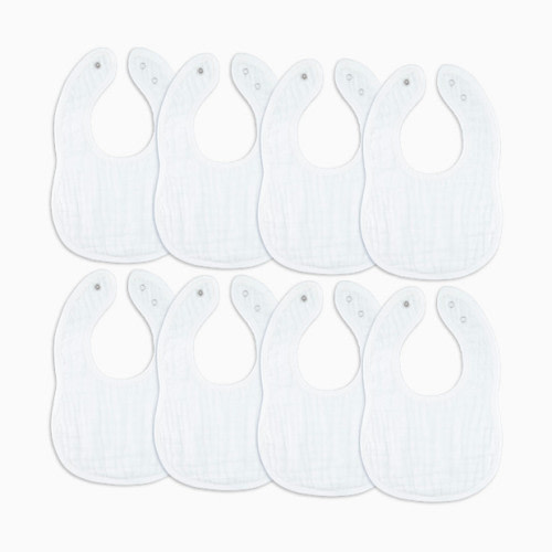 Muslin Bibs with Adjustable Snaps (8 Pack) - White