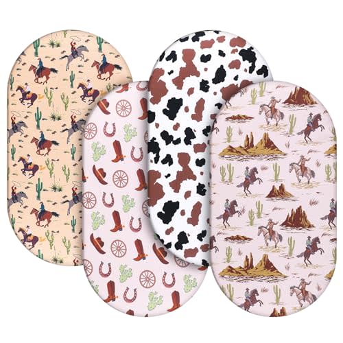 4 Pcs Western Bassinet Sheets for Boys 32 x 16 x 3 Inches Cowboy Crib Sheets Set for Standard Bed and Toddler Mattresses, Rectangle Soft Breathable West Jockey Print Newborn Bedding for Girl Boys