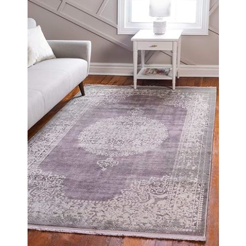 Unique Loom New Classical Collection Area Rug - Olwen (5' 1" x 8' Rectangle, Purple/ Gray)