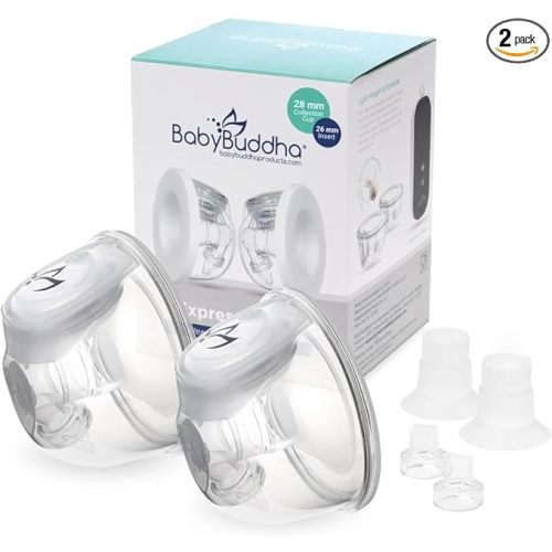BabyBuddha Hands-Free Breast Pump Milk Collection Cups - Reusable Breast Milk Pump Containers - Discreet, Powerful Breast Pumping - Wearable, Lightweight & Portable Breast Pump Cups - 2 Pack (26-28mm)