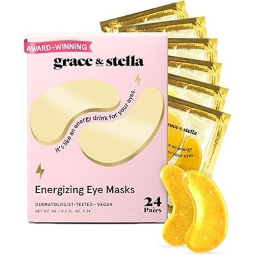 grace & stella Award Winning Under Eye Mask - Travel Essentials - Birthday Gifts for Women - Gel Eye Patches for Dark Circles, Puffy Eyes, Wrinkles, Undereye Bags - Vegan - Self Care (24 Pairs, Gold)