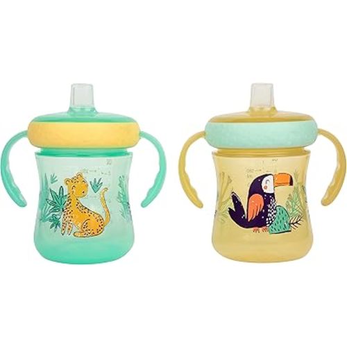 The First Years Soft Spout Trainer Toddler Cups - Leopard and Toucan -Jungle Themed Trainer Sippy Cups for Toddlers - 2 Count
