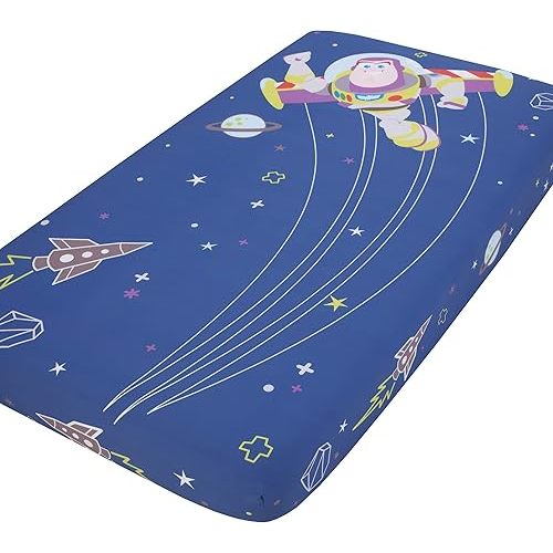 Disney Toy Story Buzz Lightyear - Blue & Green Photo Op Fitted Crib Sheet, Blue, Green, Grey, Toy Story Buzz Lightyear - Blue and Green , 28x52x8 Inch (Pack of 1)