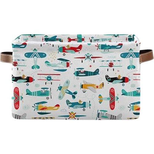 Storage Basket Cube Cartoon Airplane Helicopter Large Collapsible Toys Storage Box Bin Laundry Organizer for Closet Shelf Nursery Kids Bedroom,15x11x9.5 in,1 Pack