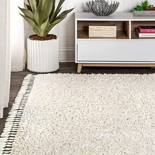 JONATHAN Y MCR100D-8 Mercer Shag Plush Tassel Indoor Area-Rug Bohemian Modern Contemporary Solid Easy-Cleaning Bedroom Kitchen Living Room, 8 X 10, Cream with Tassel - Cream With Tassel