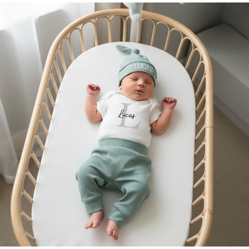 Baby boy coming home outfit with name, Newborn gift Personalized, with Leggings, Hat and Bodysuit Set