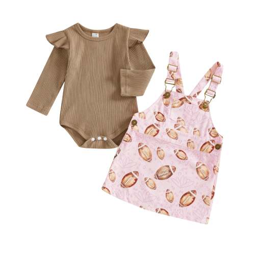 Baby Toddler Girls 2Pcs Fall Outfit Long Sleeve Romper + Football Prin – August + Willow