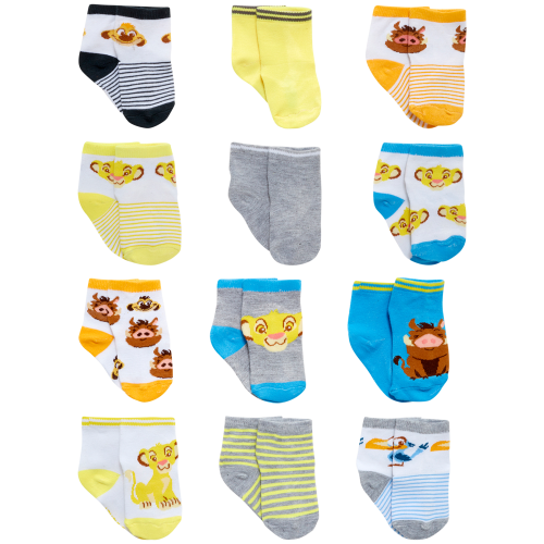 Disney Baby Boys’ Socks - 12 Pack Mickey Mouse, Winnie The Pooh, Lion King, Toy Story (Newborn/Infant)
