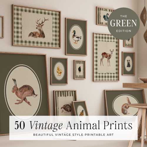 50 Animals Vintage Nursery, Nursery Wall Art, Farmhouse Nursery, Print, Baby Nursery, Vintage Gallery Wall, Printable Art, DIGITAL | MB019