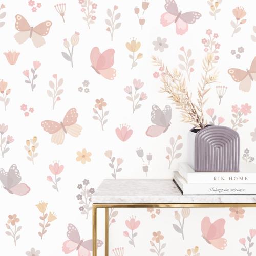 Butterfly Flower Wall Decals - Floral Nursery Decor, Kids Room Wall Art, Reusable and Removable Flower Wall Stickers
