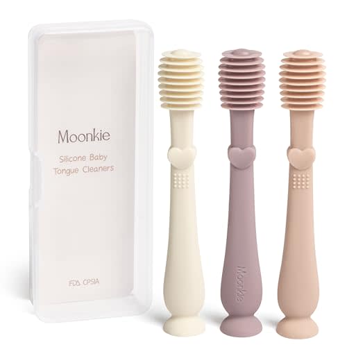 Moonkie Baby Tongue Cleaner, Toddler Toothbrush, Baby Oral Cleaner Newborn Kit for 3 Months+, 3 Pcs (Blush/Pale Mauve/Ivory)