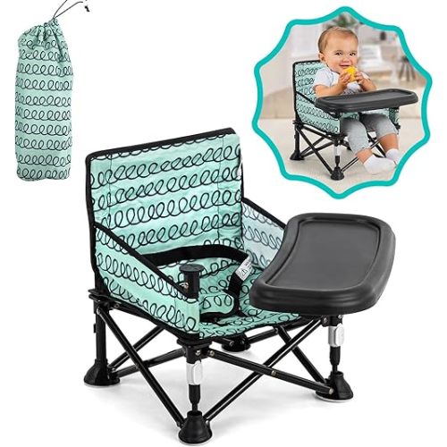 Baby Beach Chair,Beach Chair for Babies Booster Seat for Kitchen Chair,Baby Camping Chair with Tray,Indoor/Outdoor Use (Green)