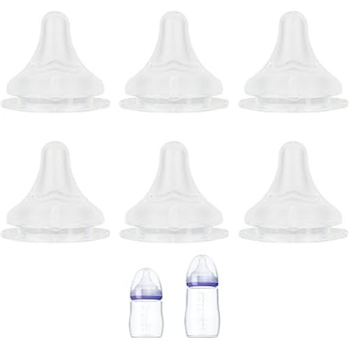 Silicone Nipple for Lansinoh Anti-Colic Baby Bottle, Slow Flow, Size S, 1m+, 6 Count