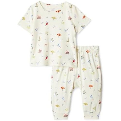Amazon Essentials x Sofia Grainge Unisex Toddlers and Babies' Cotton Knit Short Sleeve Shirt & Pants Set
