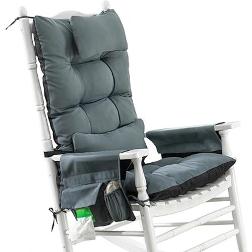 CZL Rocking Chair Cushion Indoor with Storage Rocking Chair Pads with 2-in-1 Headrest and Lumbar Pillow for Nursery and Napping