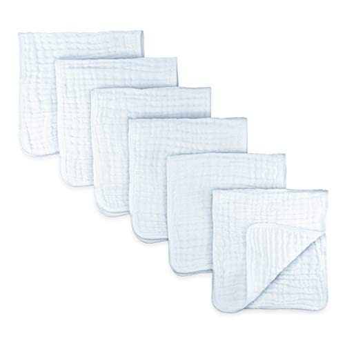 Comfy Cubs Muslin Burp Cloths 6 Pack Large 100% Cotton Hand Washcloths 6 Layers Extra Absorbent and Soft (White)