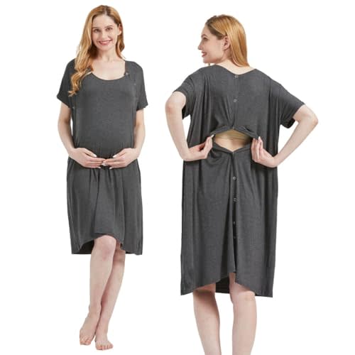 Mama & Wish Labor and Delivery Gown 3 in 1 Labor, Delivery and Nursing Gown for Hospital Made with Ultra-Soft Fabric