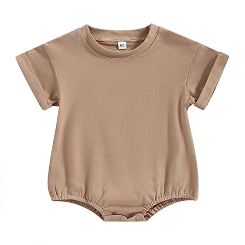 Newborn Baby Girl Boy Solid T Shirt Romper Oversized Short Sleeve Crewneck Bubble Bodysuit Tops Casual Summer Outfits