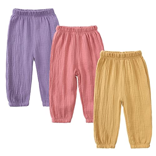 MYGBCPJS Baby Boys Girls Cotton Linen Trousers Kids Casual Ankle Pants Loose Long Bloomers