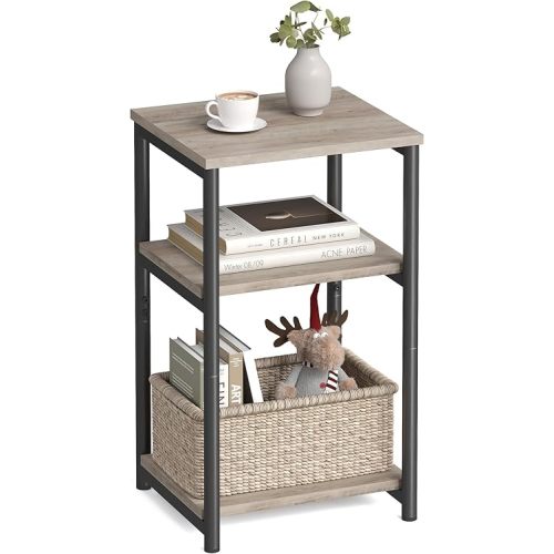 VASAGLE Side Table, Small End Table, Tall Nightstand for Living Room, Bedroom, Office, Bathroom, Greige and Classic Black ULET273B02