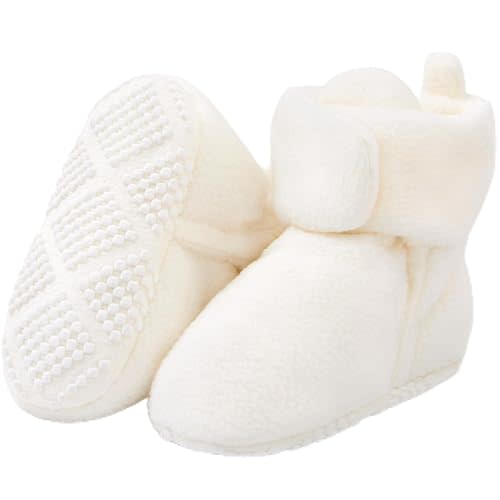 Pro Goleem Fleece Baby Booties, Warm Cozy Baby Slippers, Stay On Sock Shoes, Easy to Put on, Unisex Baby Gifts, Soft Non-Slip Adjustable Newborn Boots for Boys and Girls
