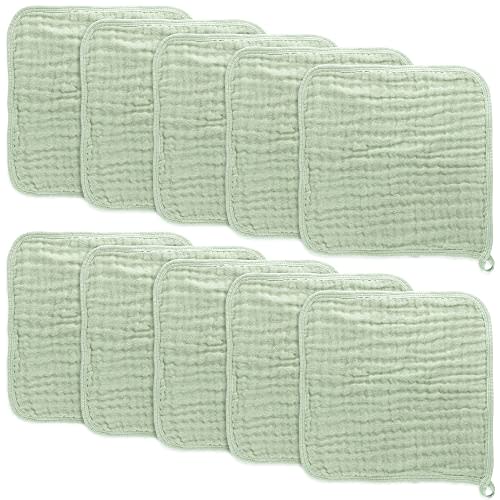 Baby Washcloths, Muslin Cotton Baby Towels, Large 10”x10” Wash Cloths Soft on Sensitive Skin, Absorbent for Boys & Girls, Newborn Baby & Toddlers Essentials Shower Registry Gift (Sage, Pack of 10) : Baby