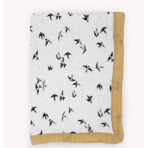 Organic Cotton Muslin Baby Quilt - Swallows
