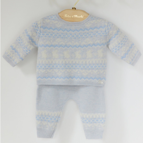 Tartine et Chocolat | Wool-Cashmere Set | Blue China Jacquard | 0-3 Months