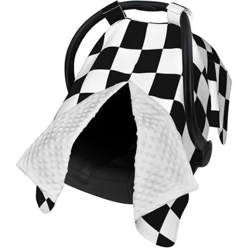 Black White Checkered Baby Car Seat, Rain Shelter, Multifunctional Nursing Cover for Newborns, Mother Care, Breastfeeding