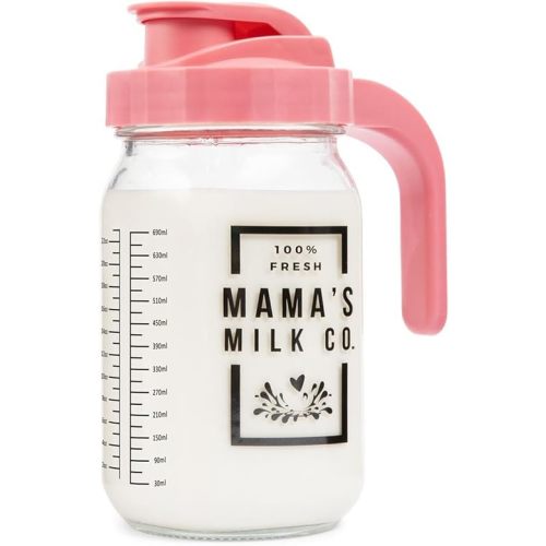 Breast Milk Pitcher (32oz) with Leak Proof Pop Top Lid - Easy Pour Mason Breastmilk Pitcher - Glass Breast Milk Pitcher for Fridge - Breast Milk Storage Containers for Fridge - Pitcher for Breastmilk