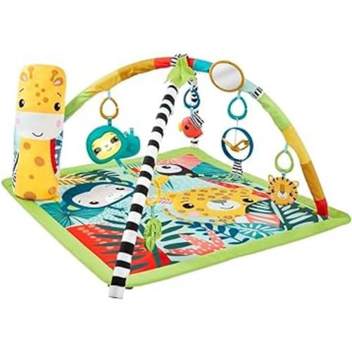 Fisher-Price Newborn to Toddler Playmat 3-in-1 Rainforest Sensory Gym with Tummy Wedge, 5 Baby Toys and Music & Lights Sloth