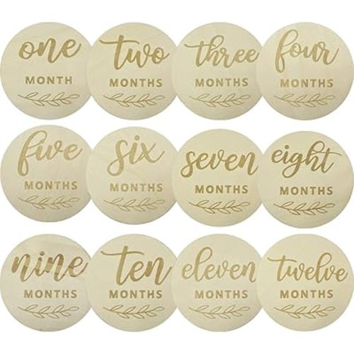 12 Packs Newborn Baby Name Announcement Cards Sign,Baby Monthly Milestone Markers Disc,Wooden Baby Milestone Cards for Baby Growth Cards Photos Gift