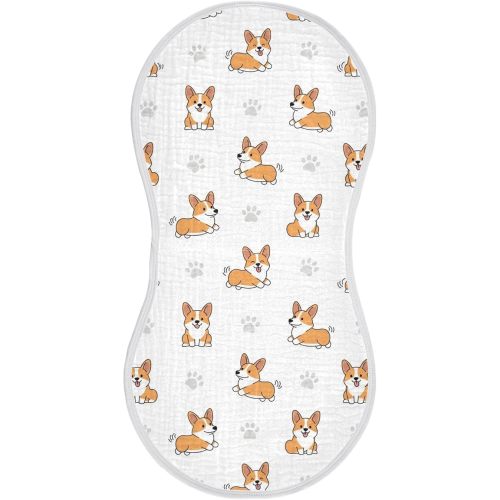 1 Pack Muslin Burp Cloths Cute Corgi Dogs White Cotton Baby Burp Cloths Ultra Absorbent Soft Burping Cloth Washcloths for Newborn Babies 22x11 Inch