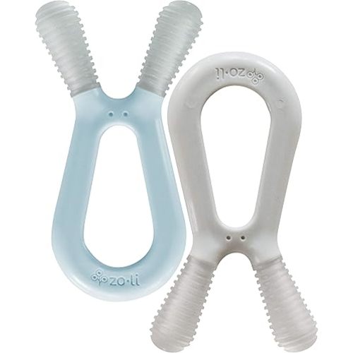 Baby Molar Teether | ZoLi Bunny Baby Teething Toy, Gum Massaging Molar Gums Relief, Easy to Hold and chew, BPA, Phthalate, and Toxin Free teether, Mist Blue + ash Grey (Pack of 2)