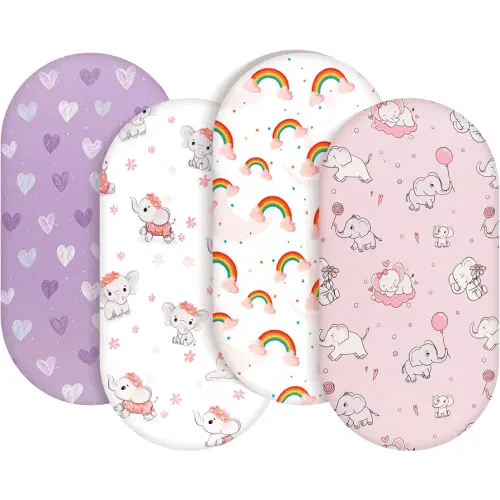 4 Pack Baby Girl Bassinet Sheets Set Soft Fitted Floral or Elephant Theme Baby Girl Mattress Covers Breathable Toddler Bed Sheets for Infant or Newborn Girls (Elephant, Bassinet Sheets)