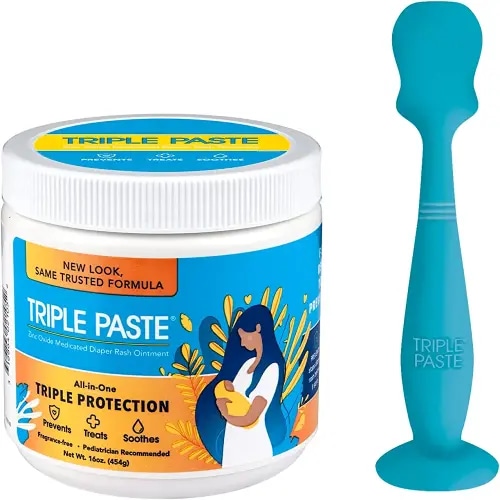 Triple Paste Diaper Rash Cream and Spatula Bundle - 16 oz Zinc Oxide Ointment and Diaper Cream Spatula Treat, Soothe and Prevent Diaper Rash with a Pediatrician-Recommended Hypoallergenic Formula