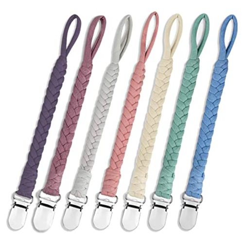 7 Pcs Pacifier Clips for Baby Girls & Boys, Handmade Braided Pacifier Clip Cotton Binky Clips Fits All Pacifiers Pacifier Holder Modern Unisex Smoother Baby Gifts