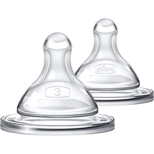 Chicco Duo 100% Silicone Intui-Latch Baby Bottle Nipple with Anti-Colic Valve | Skin-Like Texture and Breast-Like Flow | Stage 3, Fast Flow | 2pk | 6+ Months