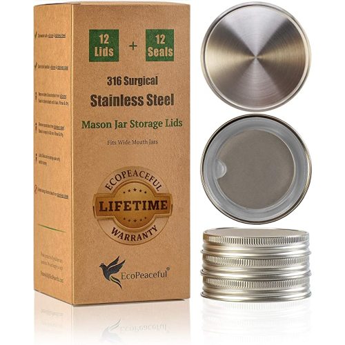 EcoPeaceful Stainless Steel Lids for Mason Jar Wide Mouth