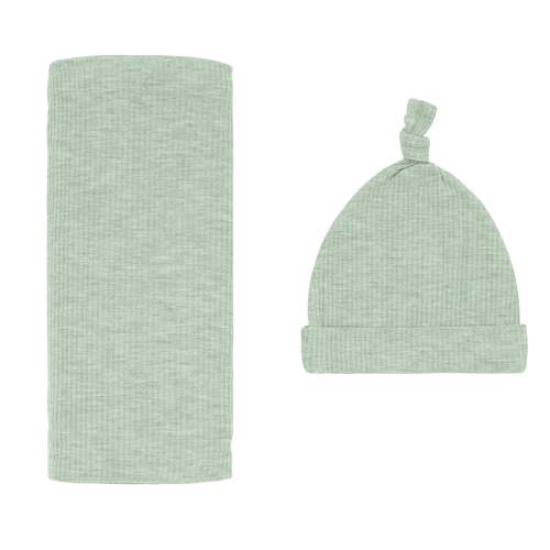 Heather Sage Ribbed Swaddle & Hat Set - Little Sleepies