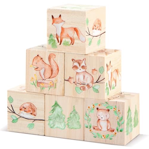 6pcs Boho Jungle Nursery Wooden Decor for Girls and Boys Watercolor Woodland Animals Nursery Decor Wood Shelf Decor for Baby Nursery Bedroom Classroom Rabbit Bear Fox Decor