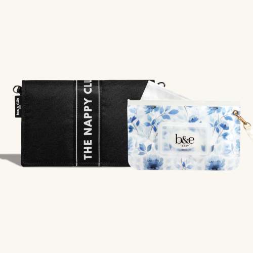 Bondi x Sienna - Nappy Change Clutch with Blue Floral Wipes Case