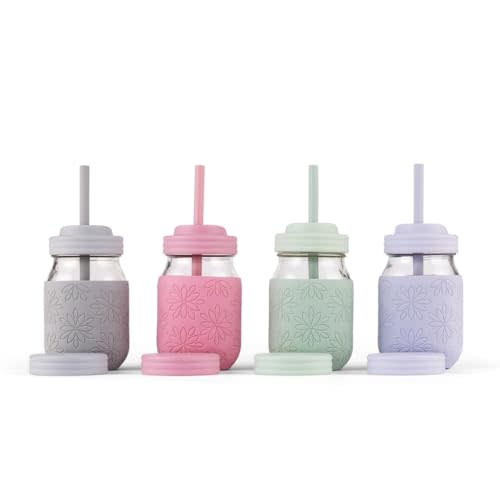 Elk and Friends 16 oz Mason Jar Cups with Straw Lids + Silicone Straws | Pint Glass Jars | Smoothie Cups | Drinking Glasses | Oats Container + Food Storage | 4 Pack