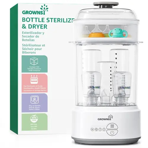 Bottle Sterilizer and Dryer, Compact Baby Bottle Sterilizer, Electric Steam Bottle Sanitizer for Baby Bottles, Pacifiers, Pump Parts