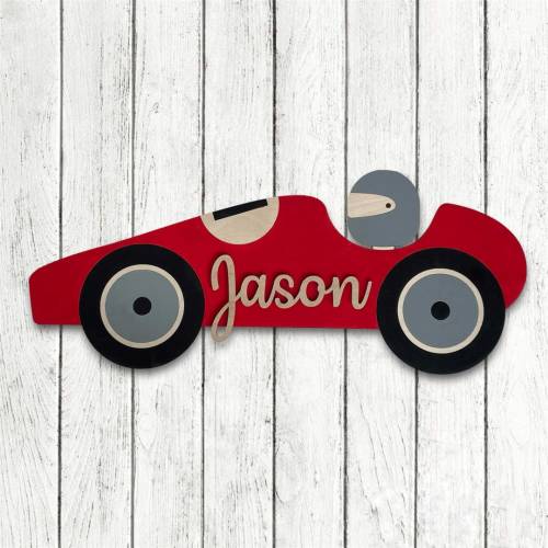 Race Car Wood Name Sign - Racing Wall Decor Toddler Room Formula Birthday Gift Personalized Decor