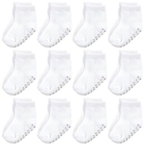 Touched by Nature Baby and Toddler Organic Cotton Blend Socks with Non-Skid Gripper for Fall Resistance, White