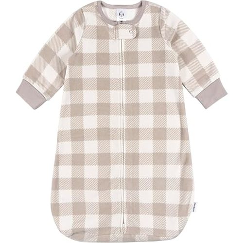 Gerber Baby Unisex Fleece Wearable Blanket, Grey Plaid, 0-6 Months